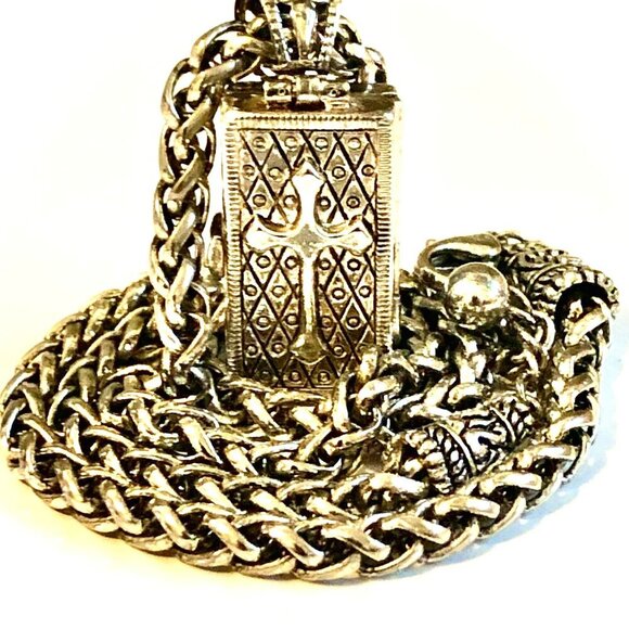 NWT Y2K BRIGHTON 925 Silver Cross Necklace Locket Pendant & 18" Wheat Link Chain - Picture 1 of 9